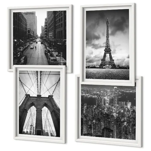 Wall art set Monochromatic bridge towers