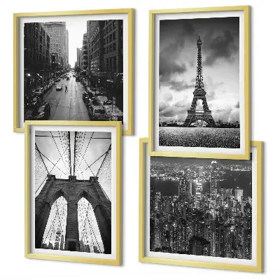 Wall art set Monochromatic bridge towers