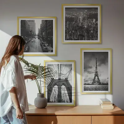 Wall art set Monochromatic bridge towers