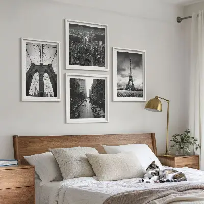 Wall art set Monochromatic bridge towers