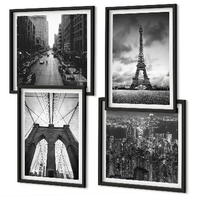 Wall art set Monochromatic bridge towers