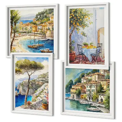 Italian towns watercolor wall art set of 4 pieces