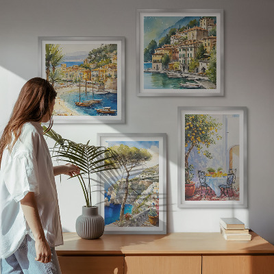 Set of 4 wall art pieces Italian towns watercolor