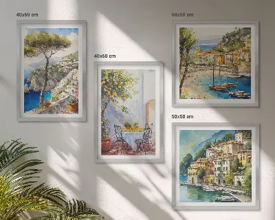 Italian towns watercolor wall art set of 4 pieces