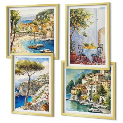 Italian towns watercolor wall art set of 4 pieces