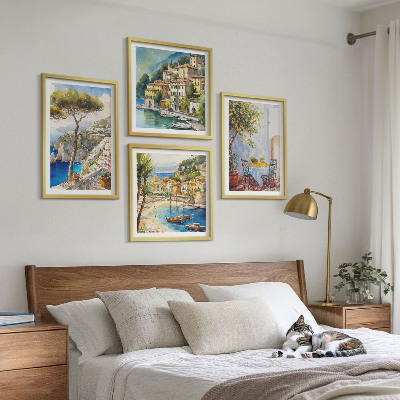 Set of 4 wall art pieces Italian towns watercolor
