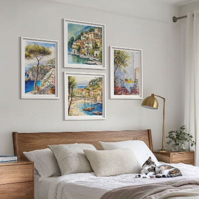 Set of 4 wall art pieces Italian towns watercolor