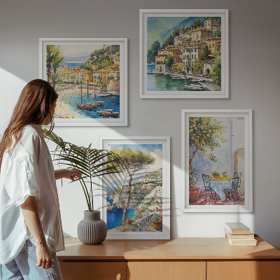 Set of 4 wall art pieces Italian towns watercolor