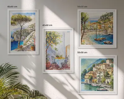 Italian towns watercolor wall art set of 4 pieces