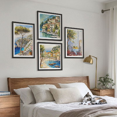 Set of 4 wall art pieces Italian towns watercolor