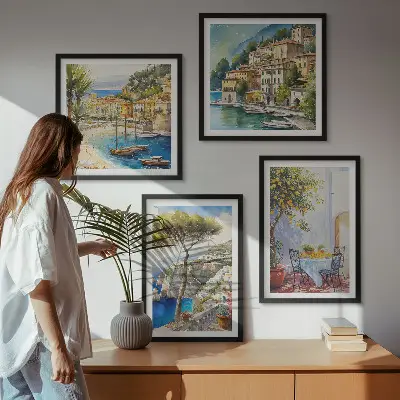 Italian towns watercolor wall art set of 4 pieces