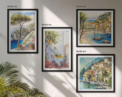 Italian towns watercolor wall art set of 4 pieces