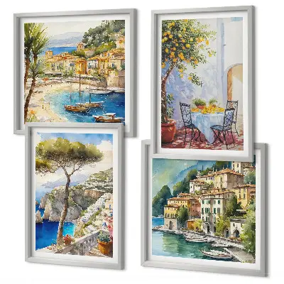 Italian towns watercolor wall art set of 4 pieces