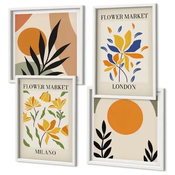 Wall art set floral posters featuring Paris and Milan