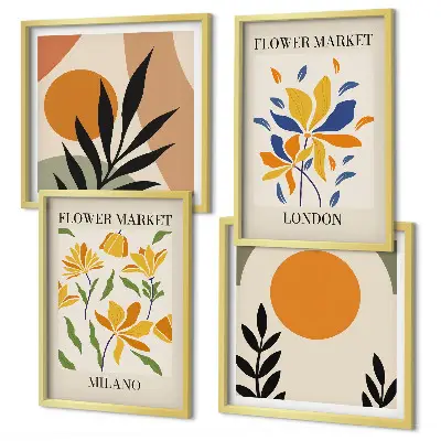 Wall art set floral posters featuring Paris and Milan