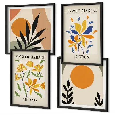 Wall art set floral posters featuring Paris and Milan