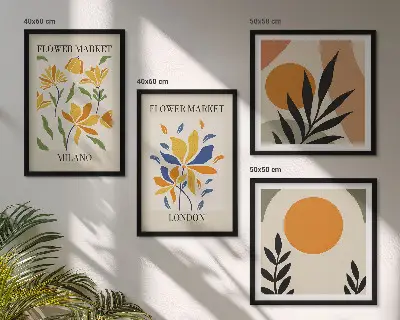 Wall art set floral posters featuring Paris and Milan