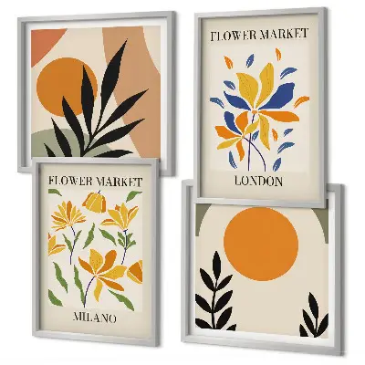 Wall art set floral posters featuring Paris and Milan