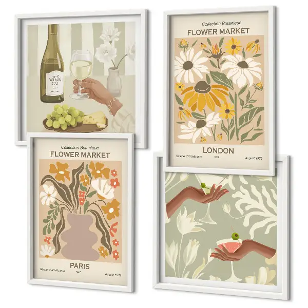 Set of 4 floral wall art pieces inspired by European city patterns