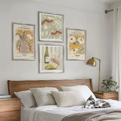 Set of 4 floral wall art pieces inspired by European city patterns