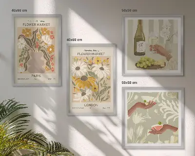 Set of 4 floral wall art pieces inspired by European city patterns
