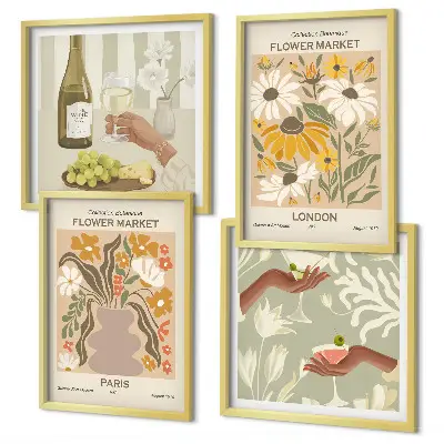 Set of 4 floral wall art pieces inspired by European city patterns