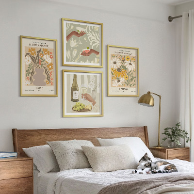 Set of 4 wall art pieces Floral patterns from European cities