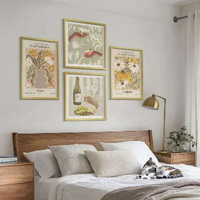 Set of 4 floral wall art pieces inspired by European city patterns