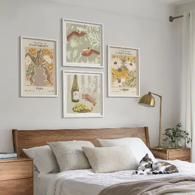 Set of 4 floral wall art pieces inspired by European city patterns