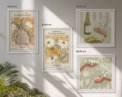 Set of 4 floral wall art pieces inspired by European city patterns