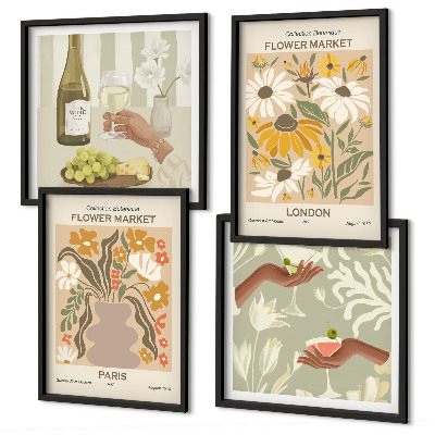 Set of 4 wall art pieces Floral patterns from European cities