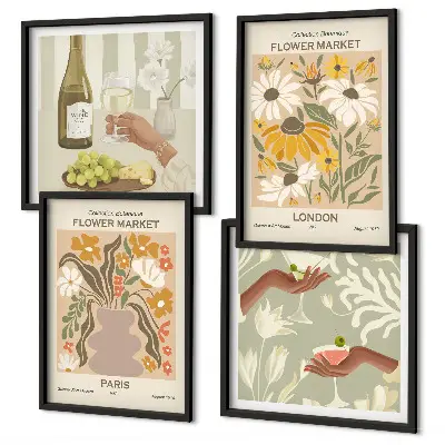 Set of 4 floral wall art pieces inspired by European city patterns