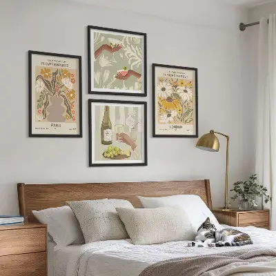 Set of 4 floral wall art pieces inspired by European city patterns