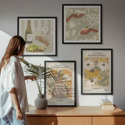 Set of 4 wall art pieces Floral patterns from European cities