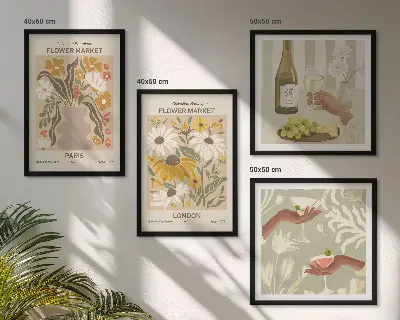 Set of 4 floral wall art pieces inspired by European city patterns