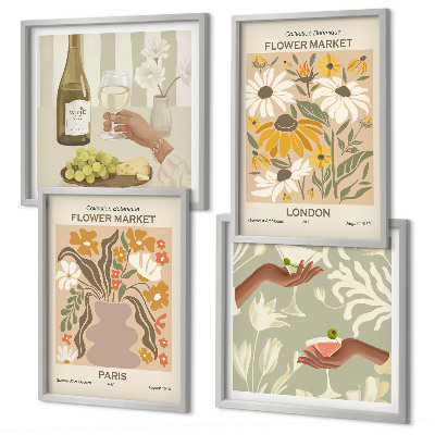 Set of 4 wall art pieces Floral patterns from European cities