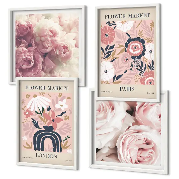 Multi-piece floral wall art set featuring roses in a Parisian style