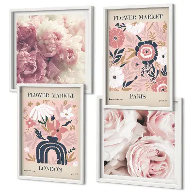 Multi-piece floral wall art set featuring roses in a Parisian style