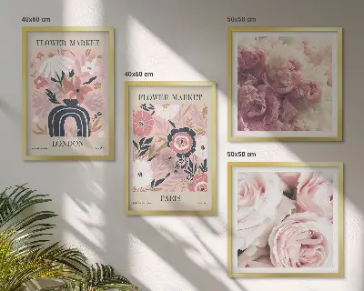 Multi-piece floral wall art set featuring roses in a Parisian style