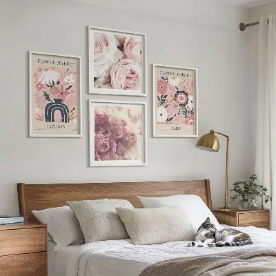 Multi-piece floral wall art set featuring roses in a Parisian style