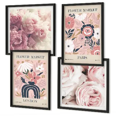 Multi-piece floral wall art set featuring roses in a Parisian style