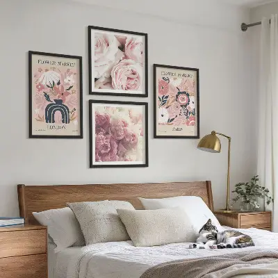 Multi-piece floral wall art set featuring roses in a Parisian style