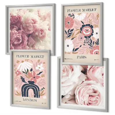 Multi-piece floral wall art set featuring roses in a Parisian style
