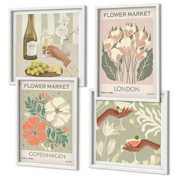 Wall art set Floral posters wine city