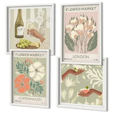 Floral wall art set featuring wine city motifs