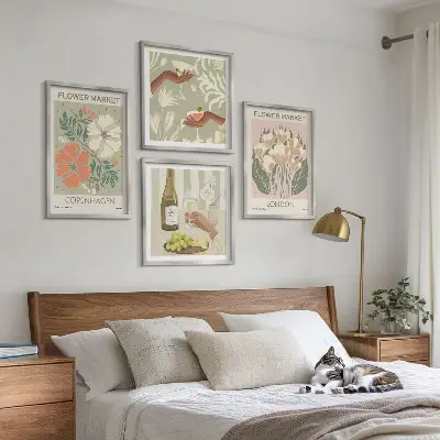 Floral wall art set featuring wine city motifs