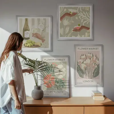 Floral wall art set featuring wine city motifs