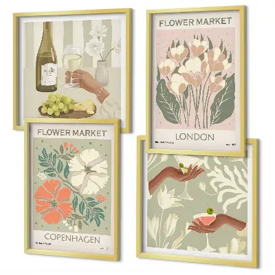 Floral wall art set featuring wine city motifs