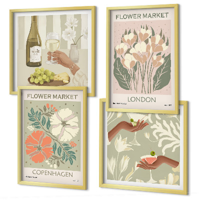 Wall art set Floral posters wine city