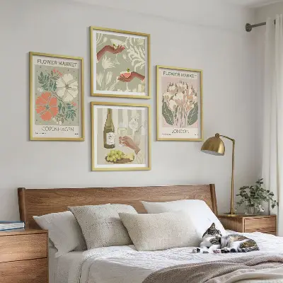Floral wall art set featuring wine city motifs